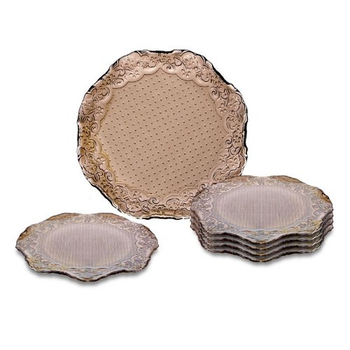 Picture of Cemile Lace Cake Plate Set of 6 2cm - Smoked 