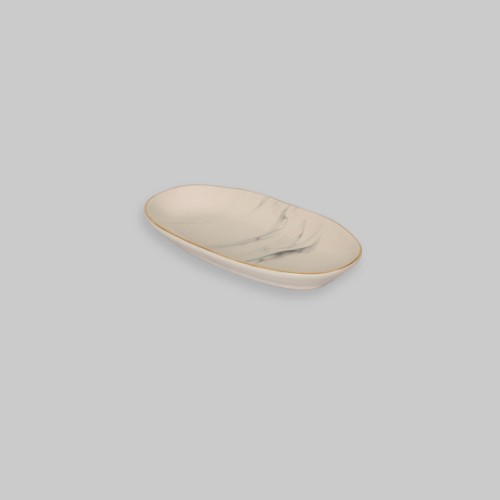 Resim Marmo Mermer Desenli Kayık Tabak 10x19 cm - Altın Yaldızlı