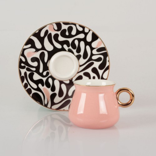 Picture of Victoria Leopard Porcelain Turkish Coffee Set - Pink