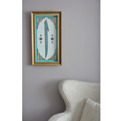 Picture of Yedifil Gold Leaf Elif Hat Art Wall Art 40x70 cm - Turquoise