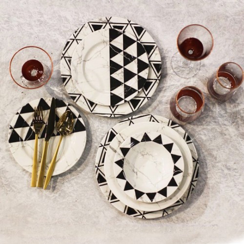 Picture of Valery Pyramid 24 Pieces  Porcelain Dinnerware Set - Balck White