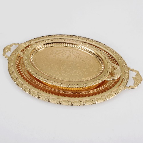 Picture of Lace Pattern Elliptical 2 Tray Set - Gold