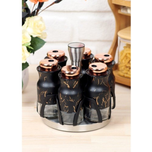 Picture of Marmo Marble Pattern Spice Set of 6 - Black