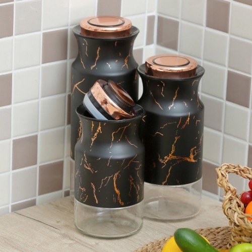 Picture of Marmo Marble Pattern Jars Set of 3 - Black