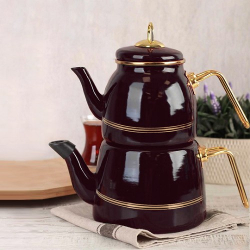 Picture of Oualita Enamel Teapot Set - Damson