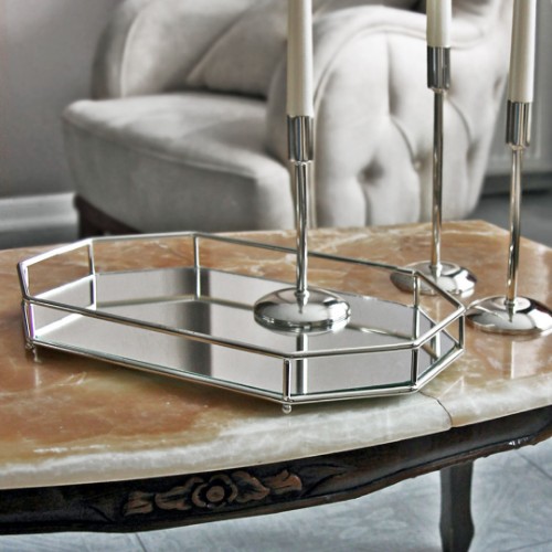 Picture of Orchid Metal Mirrored Tray Small Size - Silver