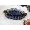 Picture of Cemile Retro Porcelain Eliptical Ovenware Set of 2 with Trivet - Blue