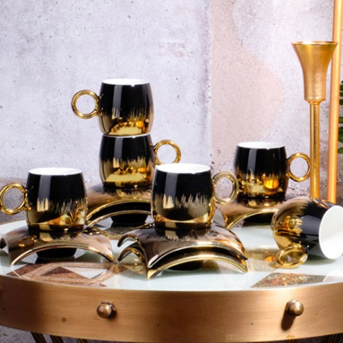 Picture of Flame Porcelain Turkish Coffee Set - Black 