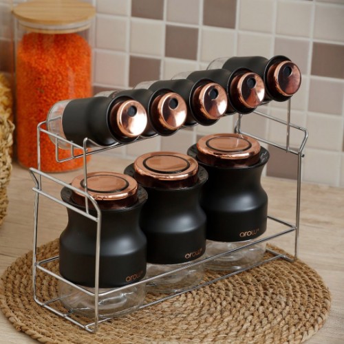 Picture of Shadow Metal Covering Glass Spice Set of 8 - Black