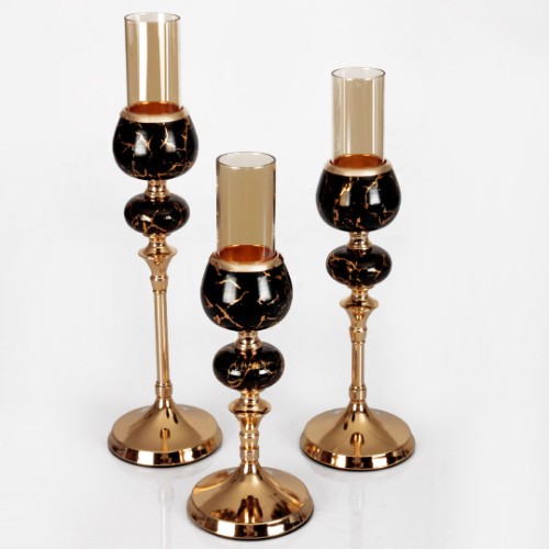 Picture of Gonca Candle Holder Glass Set of 3 - Gold