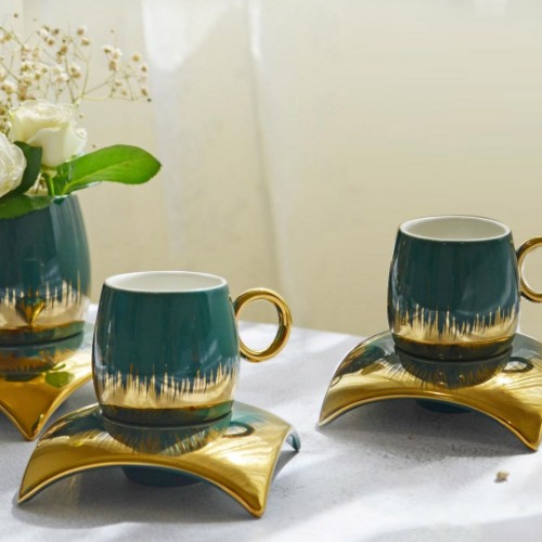 Picture of Flame Porcelain Turkish Coffee Set of 2 - Green