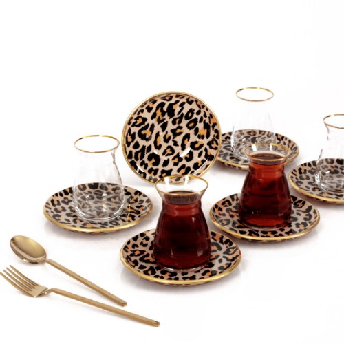 Picture of Leopard Salmon Tea Glasses Set of 12 