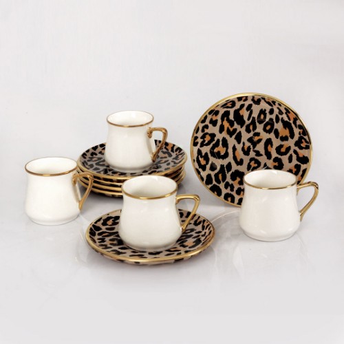 Picture of Leopard Salmon Turkish Coffee Set of 12
