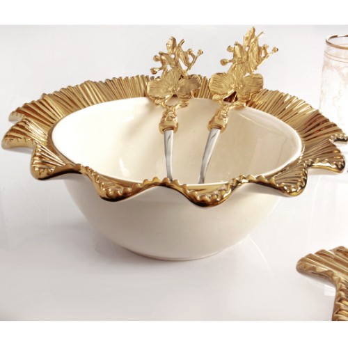 Picture of Lace Serving Bowl Round - Gold