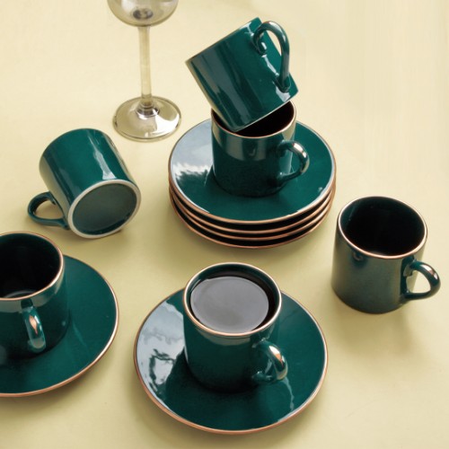 Royal Mademoiselle Grovvy Porcelain Turkish Coffee Set - Emerald