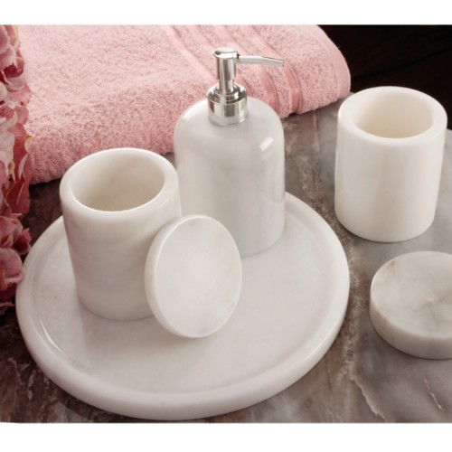 Quarry Marble Bathroom Accessories Set of 5 - White