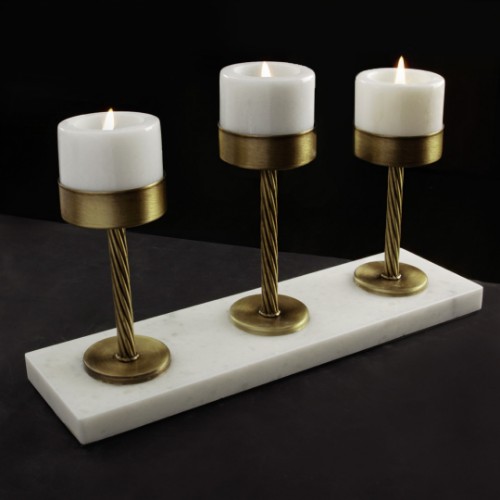 Picture of Quarry White Marble Candle Holder Set of 3 - Bronze