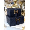Picture of Hermes Decorative Box Leather Set of 2 Patterned Small Size - Dark Blue