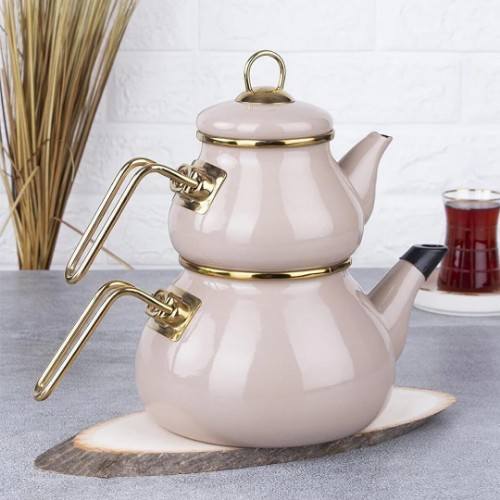 Picture of Qualita Rolypoly Enamel Teapot Set - Color of Clay