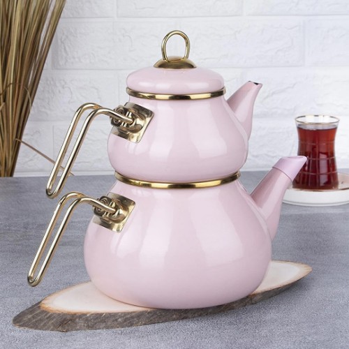 Picture of Qualita Rolypoly Enamel Teapot Set - Pink