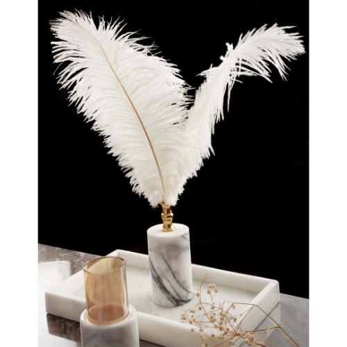 Quarry Marble Cylinder Feather Accessory - White