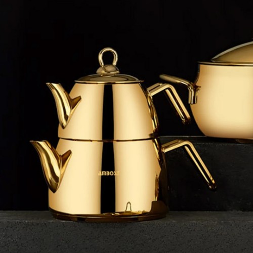 Picture of Amboss Aquamarine Gold Shiny Steell Teapot Set Big Size