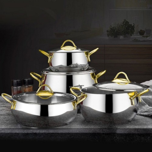Deluxe Steel Cookware Set of 8 - Gold