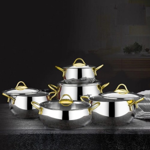 Deluxe Steel Cookware Set of 10 - Gold