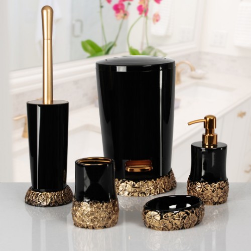 Banafse Bathroom Accessories Set of 5 - Black Gold