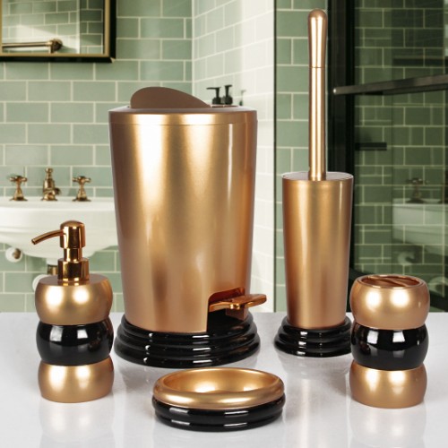 Enzo Bathroom Accessories Set of 5 - Gold Black 
