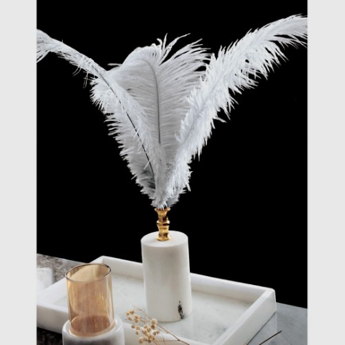 Quarry Marble Cylinder Feather Accessory - Grey