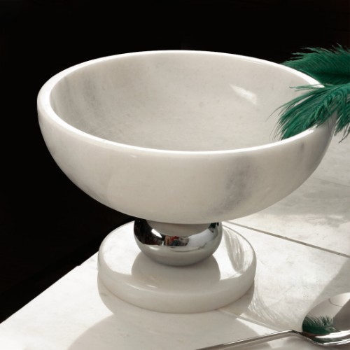 Picture of Quarry White Marble Decorative Bowl Silver Ball Legs - Big Size 