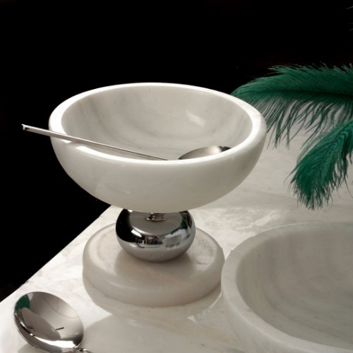 Picture of Quarry White Marble Decorative Bowl Silver Ball Legs - Small Size 