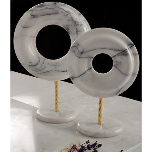 Picture of Bright White Marble Circle Decor Set of 2 - Gold