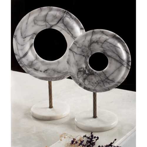 Bright White Marble Circle Decor Set of 2 - Aging