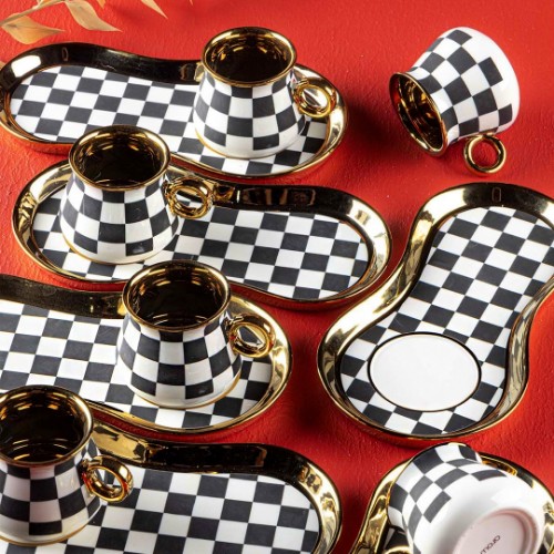 Resim Checkers 6 Kişilik Kahve Fincan Takımı