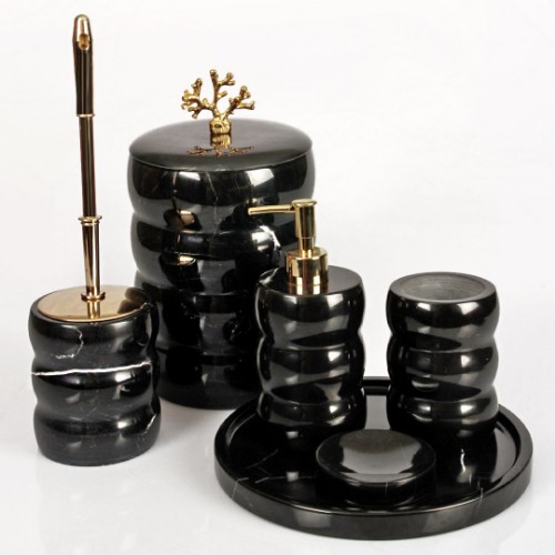 Noir Coral Bathroom Accessories Set of 6 - Gold