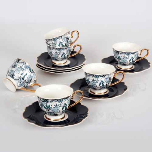 Picture of Blue Leaf Porcelain Turkish Coffee Set of 6