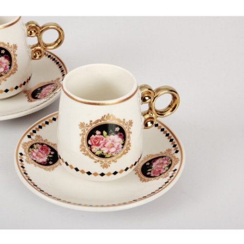 Picture of Ethnic Porcelain Turkish Coffee Set of 6 - Black Rose