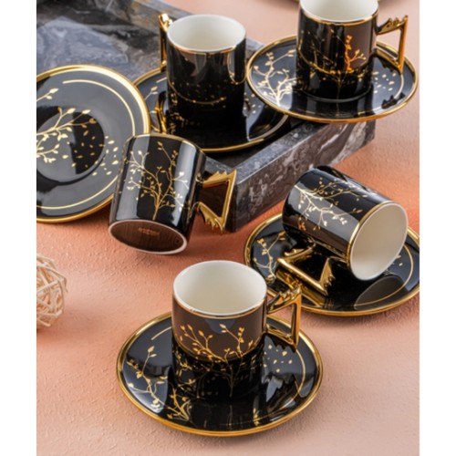 Picture of Meira Porcelain Turkish Coffee Set of 6 - Black