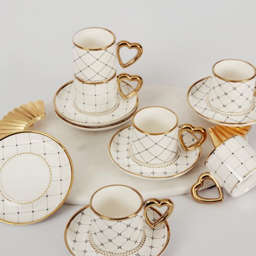 Picture of Electra Porcelain Turkish Coffee Set of 6 - Gold