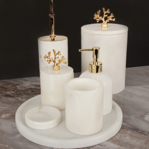 Even Coral Bathroom Accessories Set of 7 - Gold