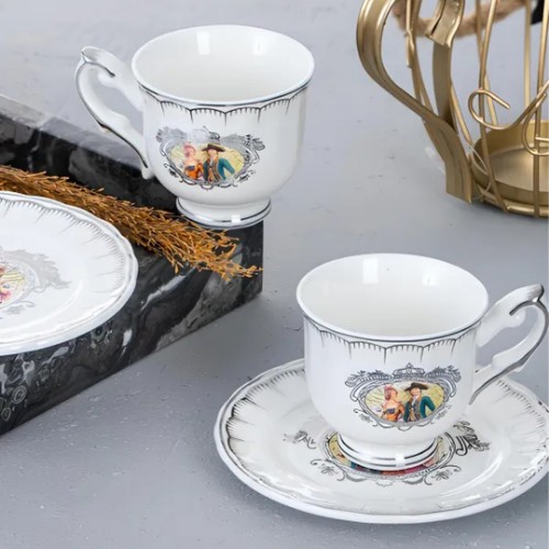 Picture of Alessia Porcelain Turkish Coffee Set of 2 - Silver