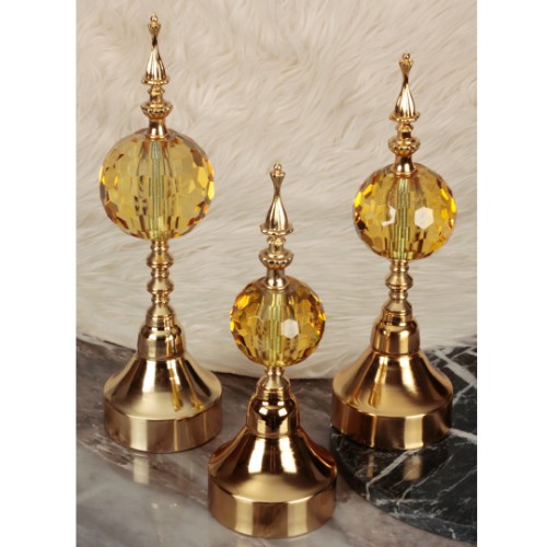 Resim Globe Gold 3 lü Dekoratif Kristal Küre - Bal