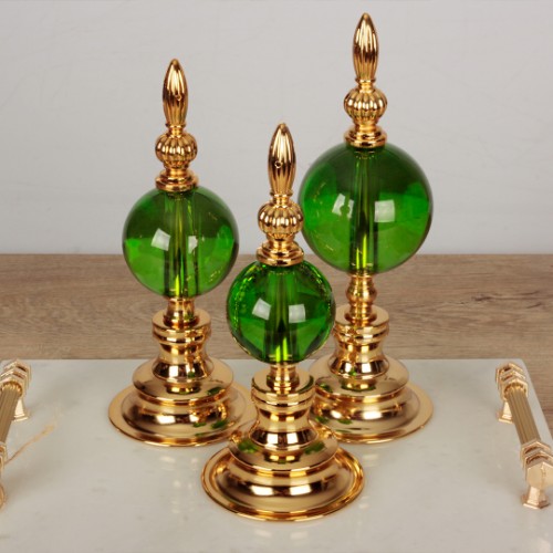 Globe Gold Düz 3 lü Dekoratif Kristal Küre - Yeşil