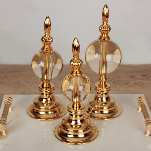 Globe Gold Düz 3 lü Dekoratif Kristal Küre - Amber